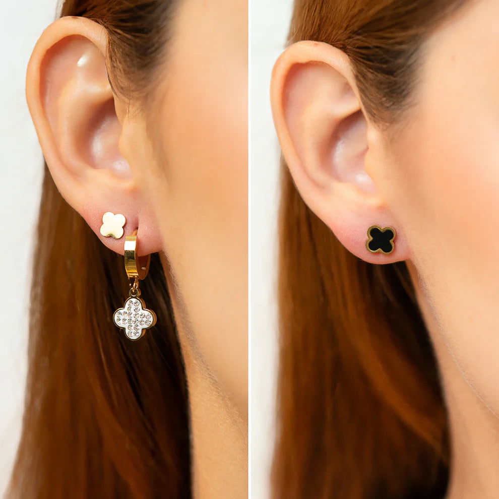Pulsera Trebol Doble Capa Con un Par de Aretes Gratis