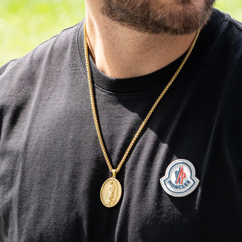 Cadena Trigo + Dije Virgen Guadalupe Hombre