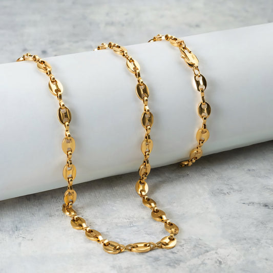 Set Cadena y Pulsera Grano de Cafe Hombre Oro Laminado 18K | LAYER GOLD