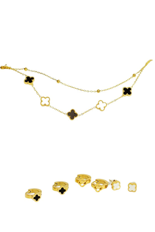 Set Pulsera Trebol +  Aretes Oro Laminado 18K | LAYER GOLD
