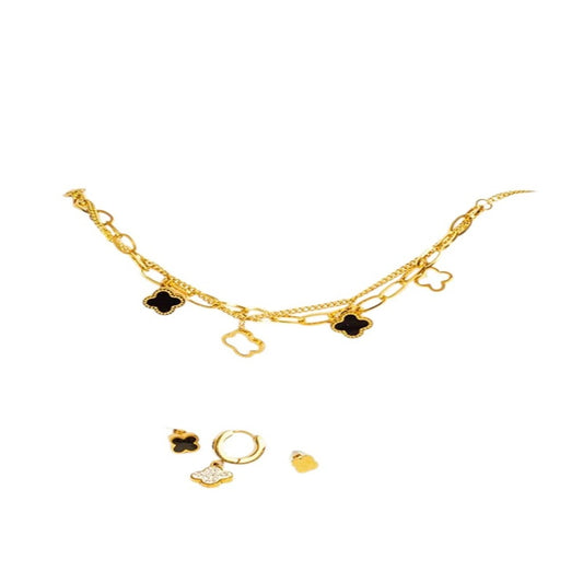 Set Pulsera + Aretes Trebol doble capa Oro Laminado 18K | LAYER GOLD