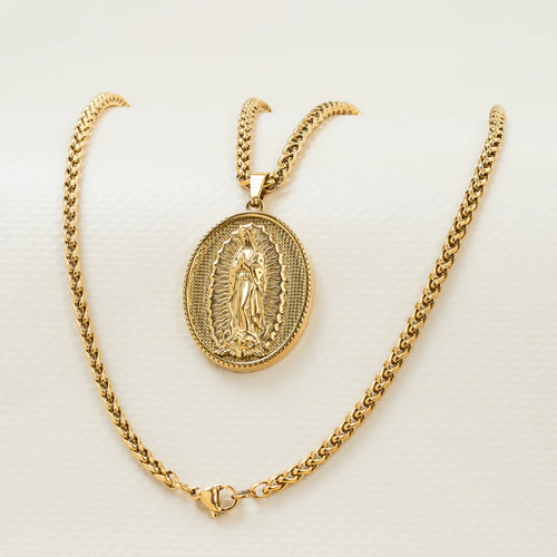 Cadena Trigo + Dije Virgen Guadalupe Hombre