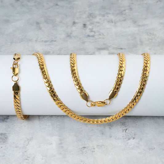 Set Cadena y Pulsera Grabada Hombre Oro Laminado 18K | LAYER GOLD